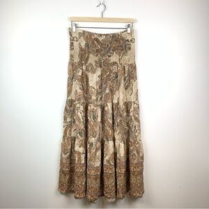 Rosemarine Maxi Tiered Skirt Paisley Italy Size Medium Brown Beige Boho Romantic